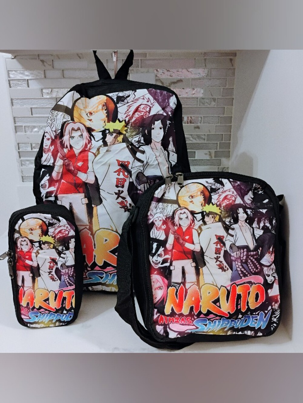 NEW 3FER Naruto Shippuden Backpack Set w/ Lunchbox, Pencil Case & A BONUS